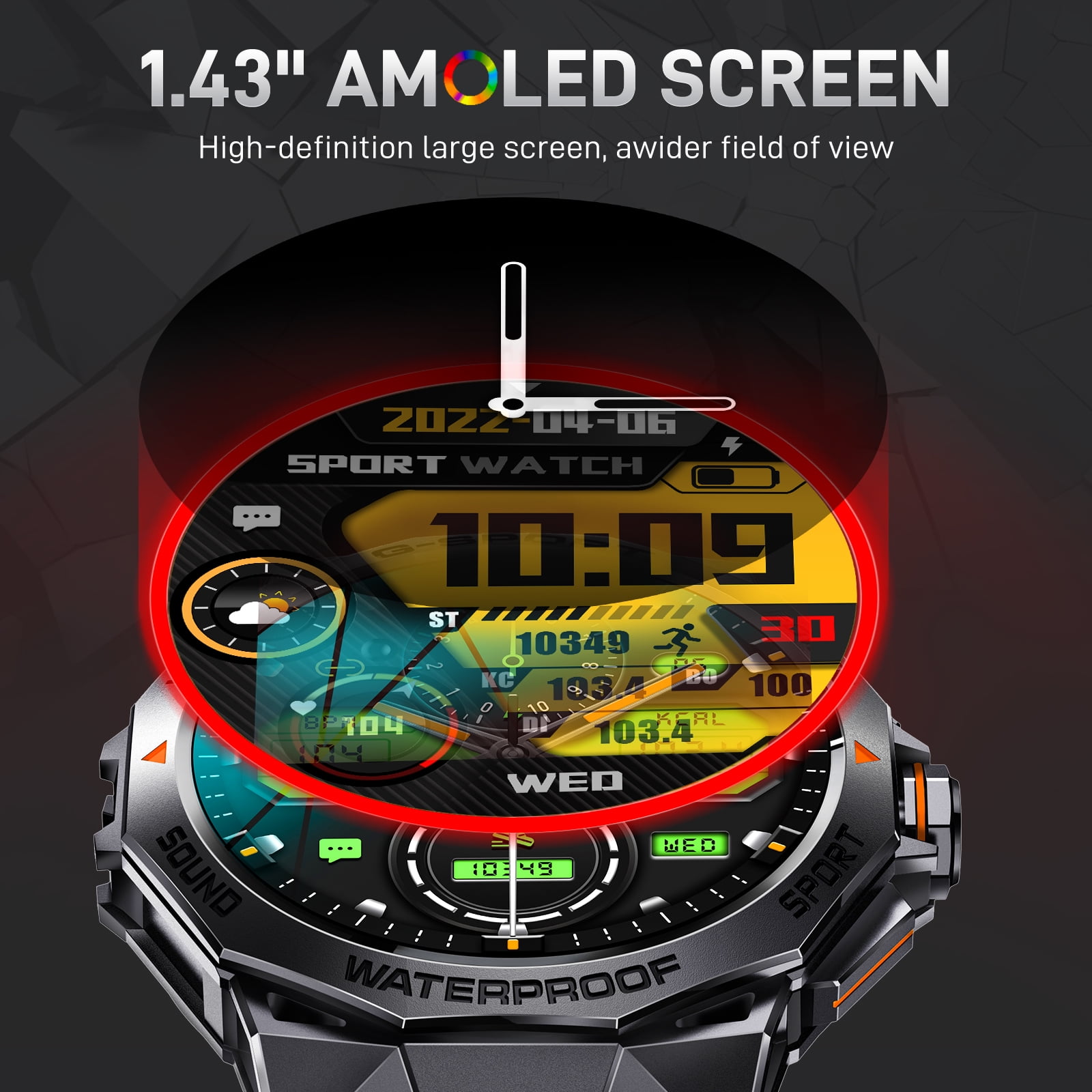 VOPOCO Smart Watch for Men Women 1.43” Screen Outdoor Smartwatch IP68 Waterproof Sport Watch for Android iOS Phone