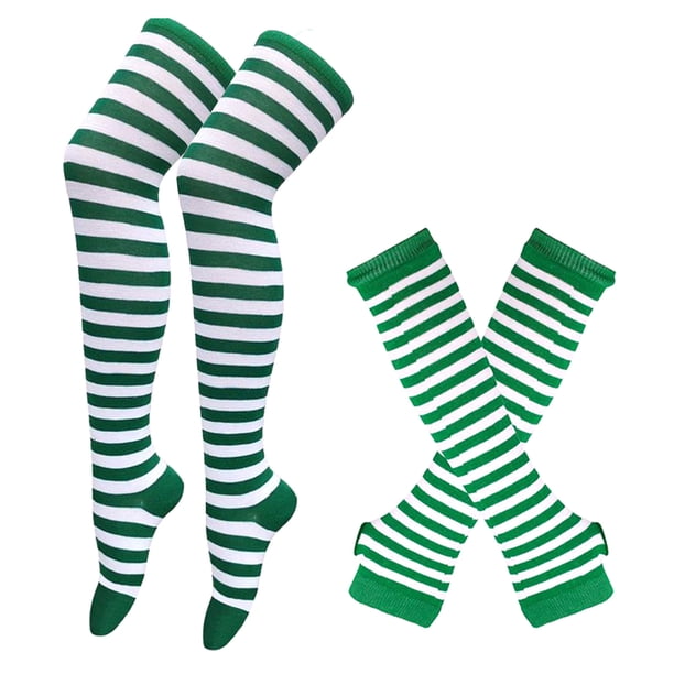 SAYOO Traje de guantes de medias para mujeres, calcetines rayados a través de la rodilla + guantes sin dedos SAYOO moda