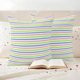 thumbnail image 3 of Blue Pink Stripe Outdoor Waterproof Pillow Covers, Minimalist Geometric Green White Striped Decorative Square Throw Pillowcase Sofa Cushion Sham for Patio/Couch/Chair, 18"x18" 2 Pack, 3 of 8
