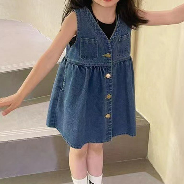 Cethrio Kids Girls Denim Dresses, Sleeveless Cute Button-up Cotton Summer Dress Blue Size 5T - Walmart.com Cethrio Kids Girls Denim Dresses, Sleeveless Cute Button-up Cotton Summer Dress Blue Size 5T - Walmart.com