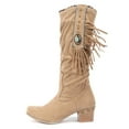 thumbnail image 4 of Leozcaa Womens Fringe Western Boots Fashion Hidden Heel Mid Calf Boots Round Toe Tassel Moccasin Boots, 4 of 8