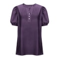 thumbnail image 4 of Women's Loose-Fit Linen Button-Up Shirt with Short Sleeves and Round Neck, 4 of 6