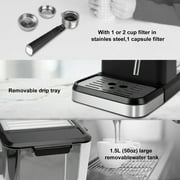 Fyydes Espresso Machine 20 Bar, 1.5L Water Tank with Milk Frother Steam, Stainless Steel Coffee Maker for Espresso, Latte, Mocha, Americano, 1050W, Silver