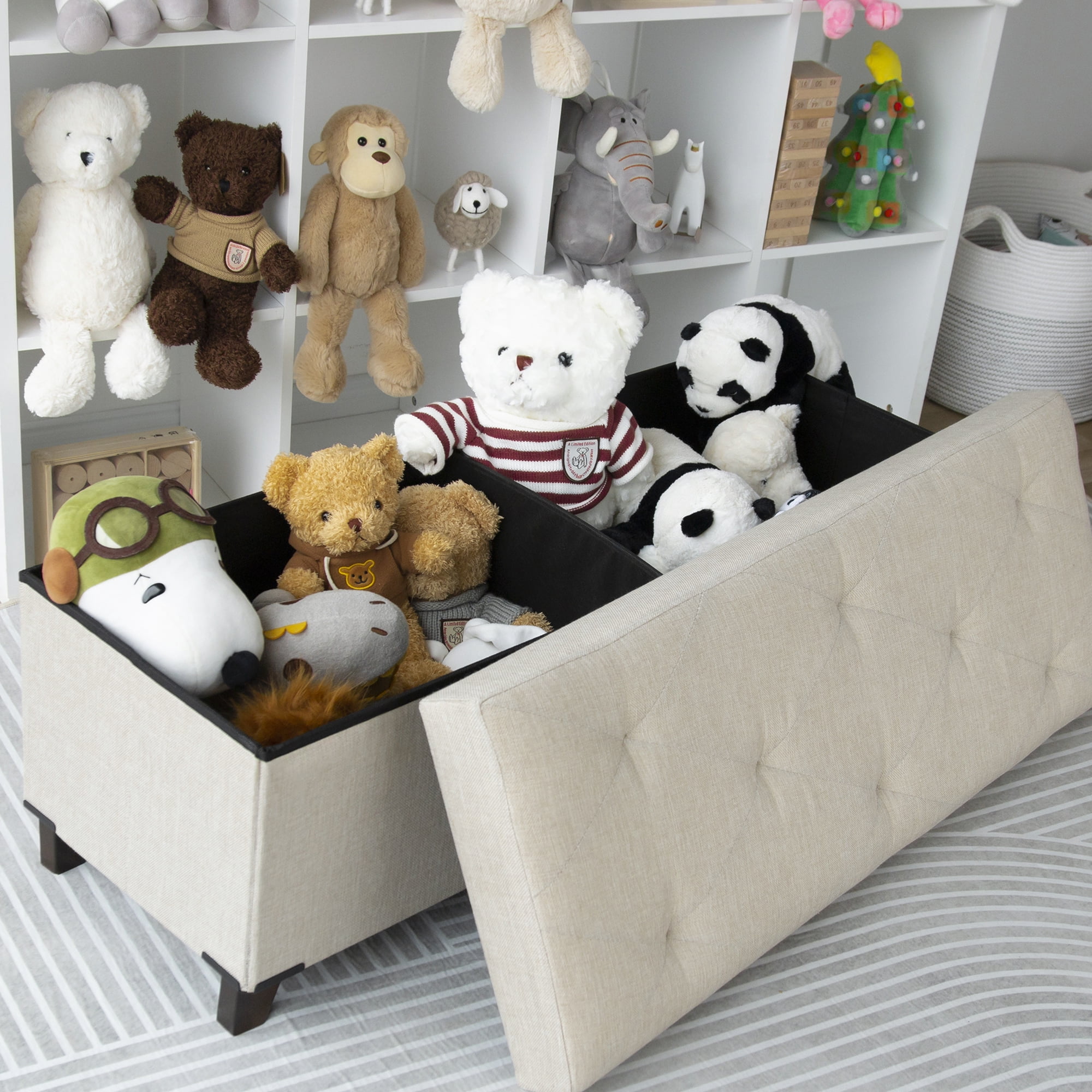 Fabric Storage Ottoman, Bench for Entryway and Bedroom, 43.31"x16.73"x15.75", Beige