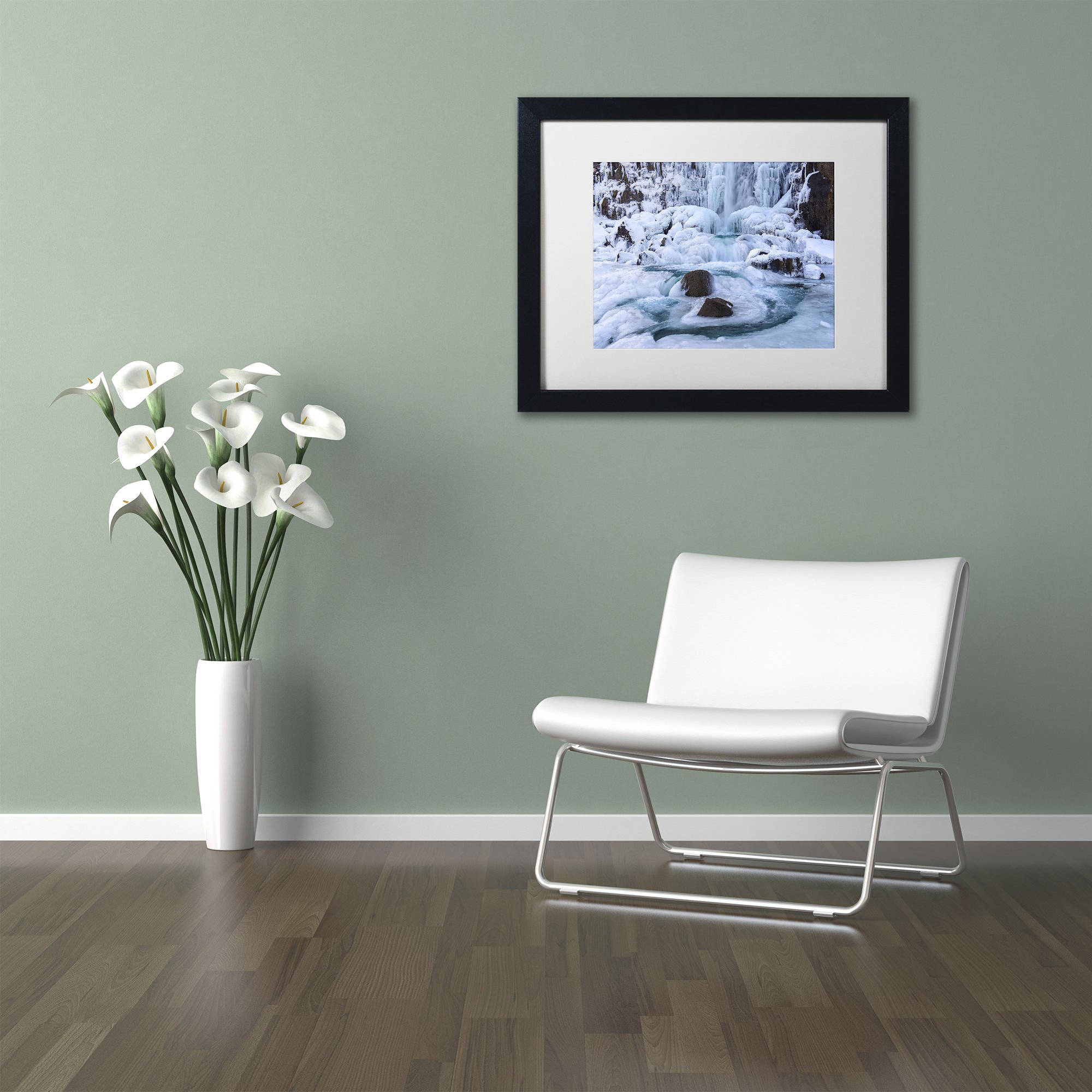 Trademark Fine Art "Frosty Falls" Canvas Art by Michael Blanchette Photography White Matte, Black Frame