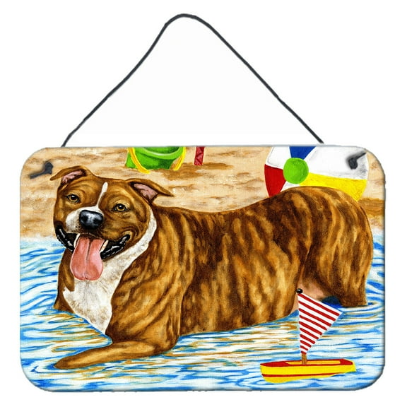 Carolines Treasures AMB1338DS812 Beach Bum Staffie Wall or Door Hanging Prints  8x12 multicolor