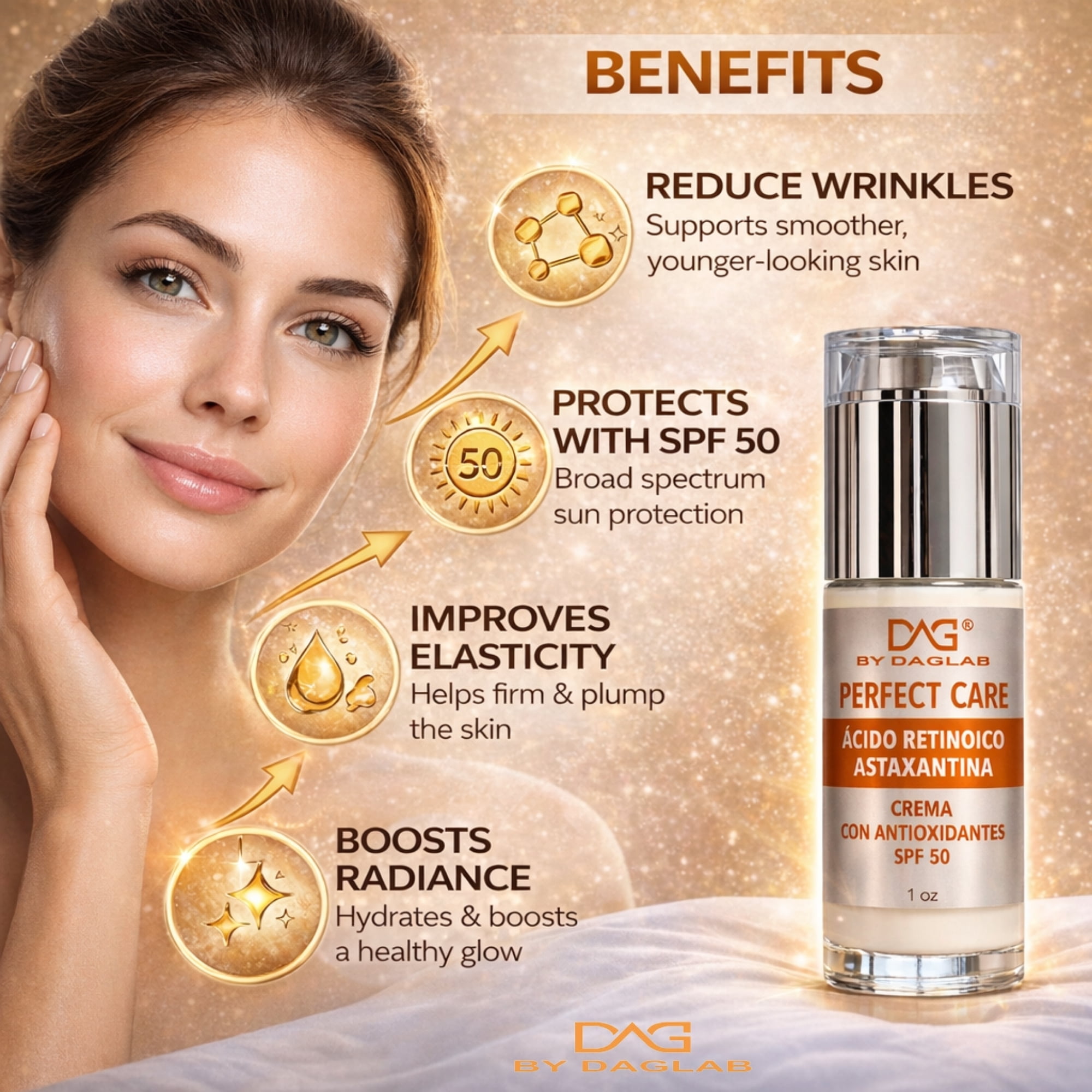 DAG by DAGLAB Perfect Care Face Cream with Astaxanthin, Lightweight Daily Moisturizer, Facial Cream for All Skin Types, 1.3 fl oz