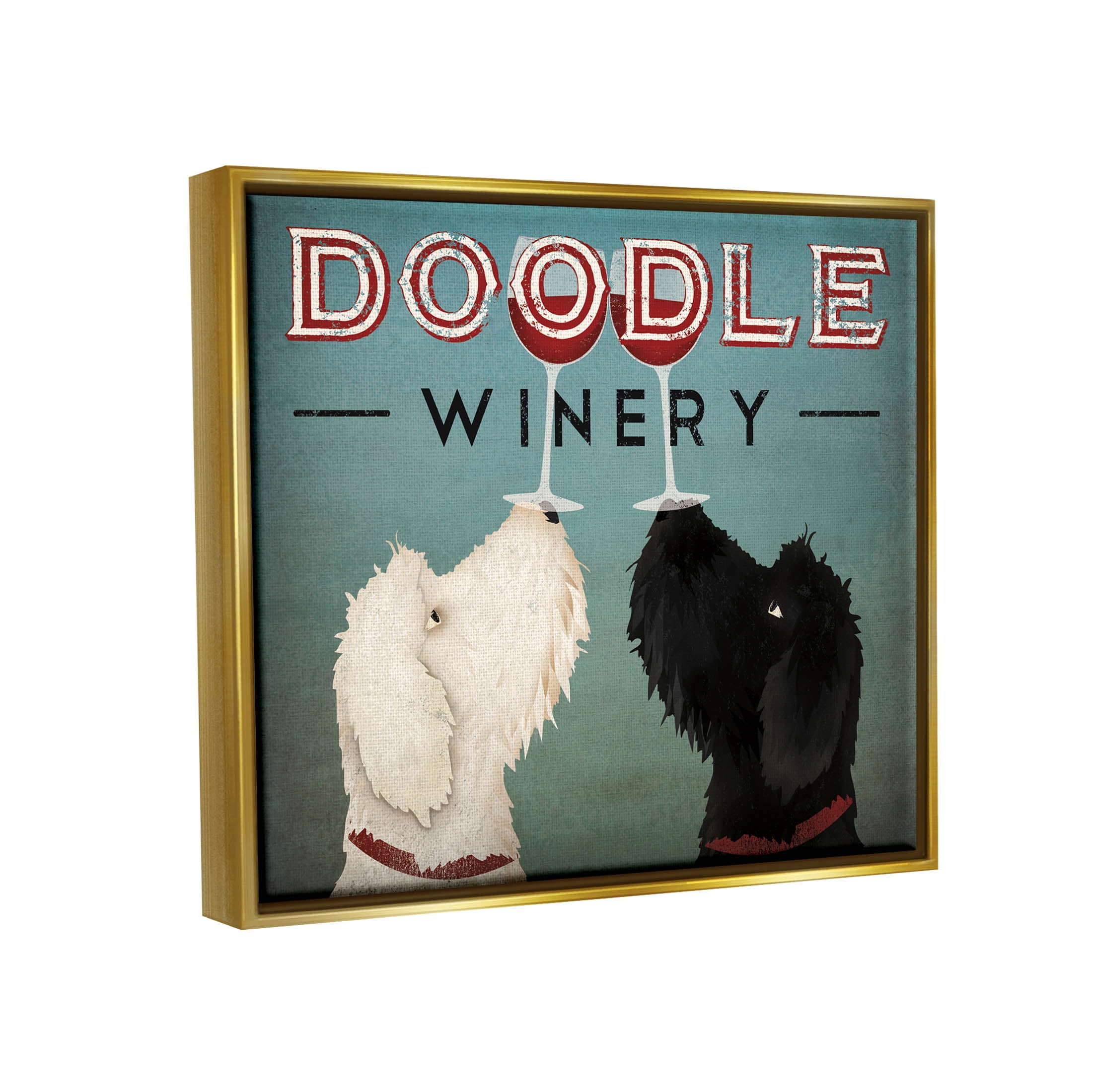 Stupell Industries Antique Winery Dogs Sign Graphic Art Metallic Gold Floating Framed Canvas Print Wall Art, Design by Ryan Fowler