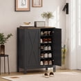 thumbnail image 2 of HOMCOM Armoire à Chaussures avec Portes de Grange, Armoire de Rangement pour Chaussures Style Ferme, Noir, 2 of 10