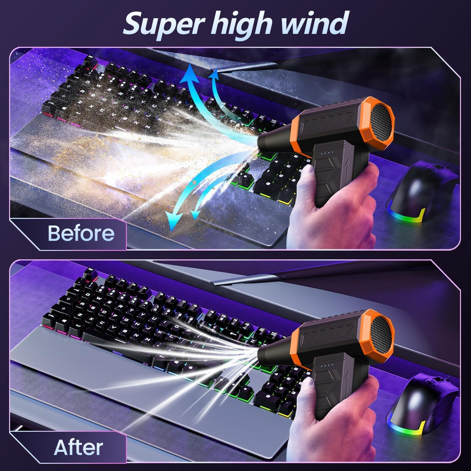 Electric Air Duster 320000 RPM, 7600mAh Rechargeable Compressed Air Duster & Blower, 3 Speed Cordless Keyboard Cleaner with LED, No Canned Air Turbo Fan for PC Computer Car