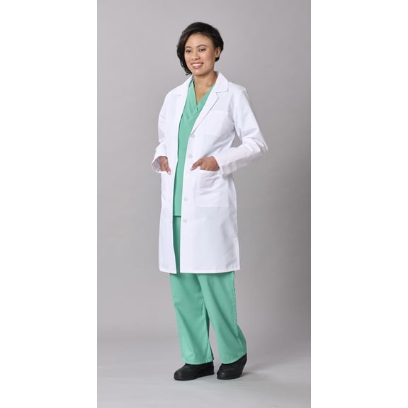 Medline Propel Full Length Lab Coat, White, Women's, 80/20, L