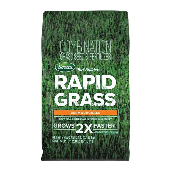 Scotts Turf Builder Rapid Grass Bermudagrass, Grass Seed with Fertilizer for Full, Green Grass in Tough Conditions, 1 lb.