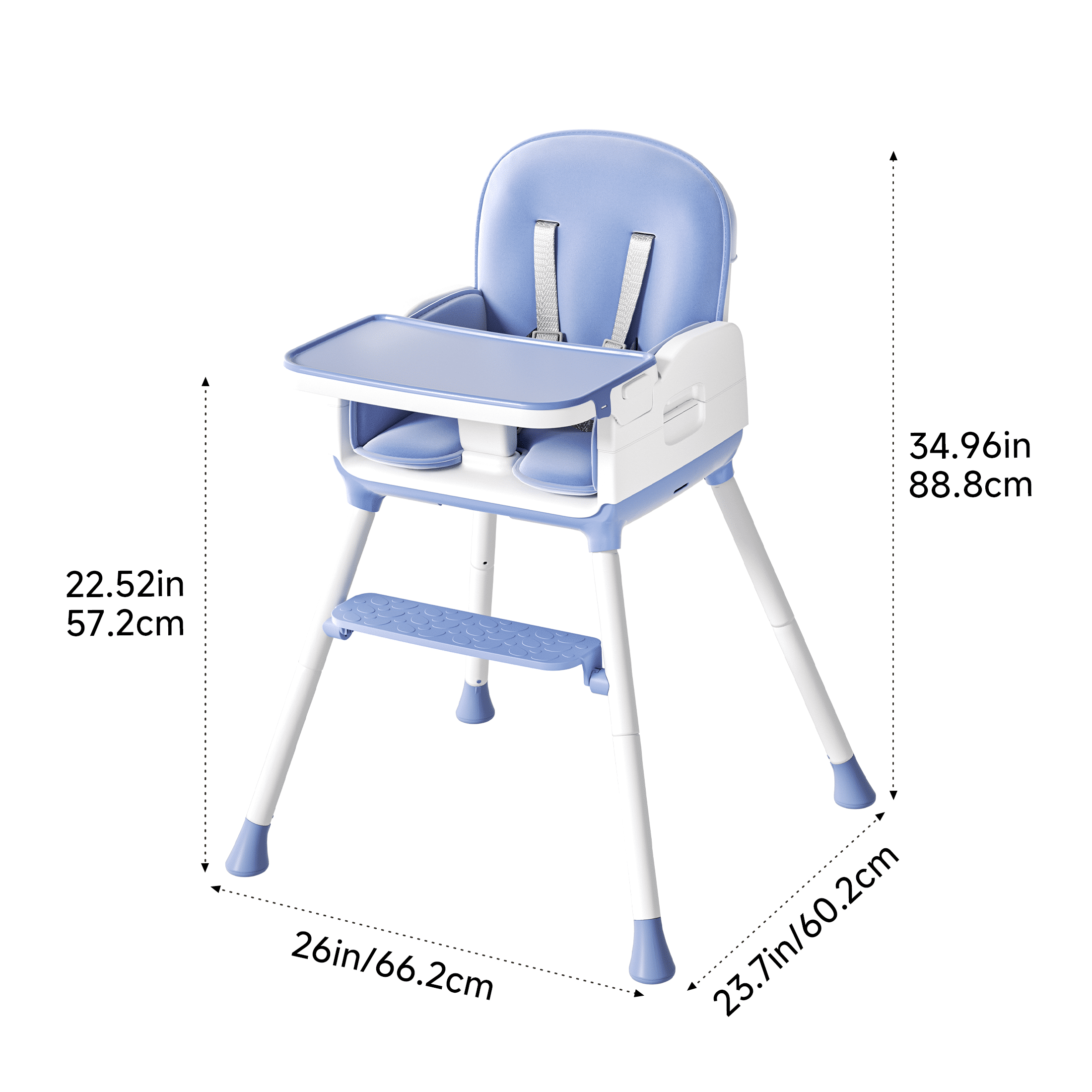 Babyomi 3-in-1 foldable Baby high chair, convertible highchairs for babies and toddlers with Adjustable Legs & Dishwasher Safe Tray, for6 months to 5 years old，blue
