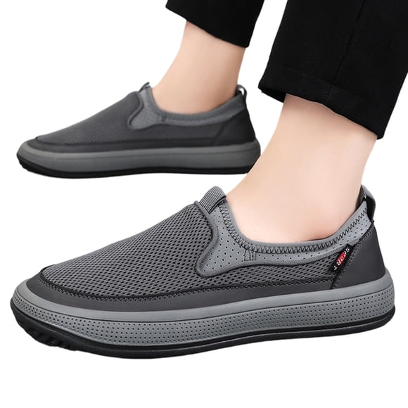 HTHLVMD Men's Mesh Slip-On Loafers, Breathable Casual Shoes, Lightweight Walking Shoes, Slip On Shoes for Men Orthopedic Walking Loafers With Arch Support Canvas Shoe Casual, Gray 7