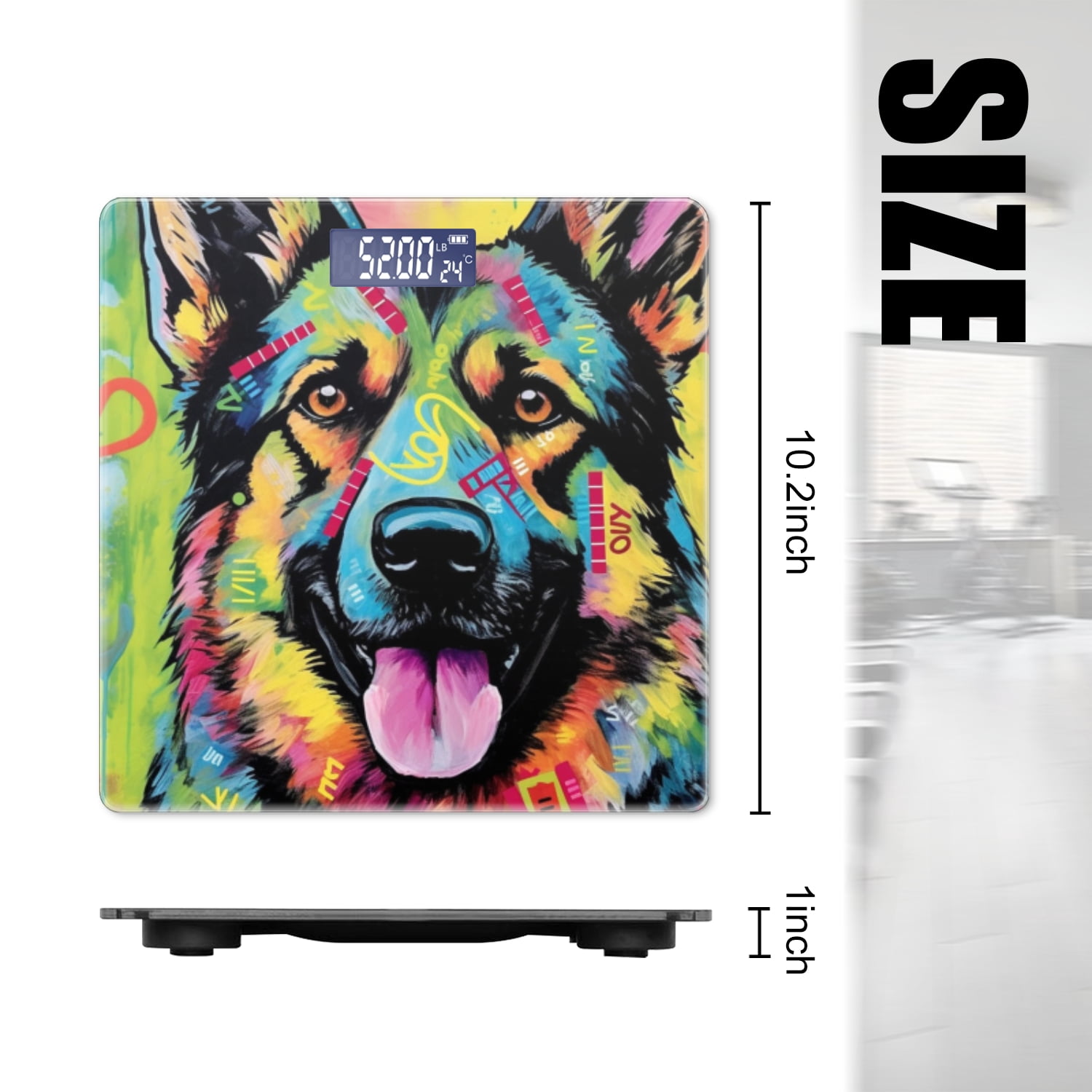 Bathroom Scale, Highly Accurate Digital Body Scale,Precisely Measures Weight up to 400 lbs-Colorful Graffiti-Style Painting Of German Shepherd