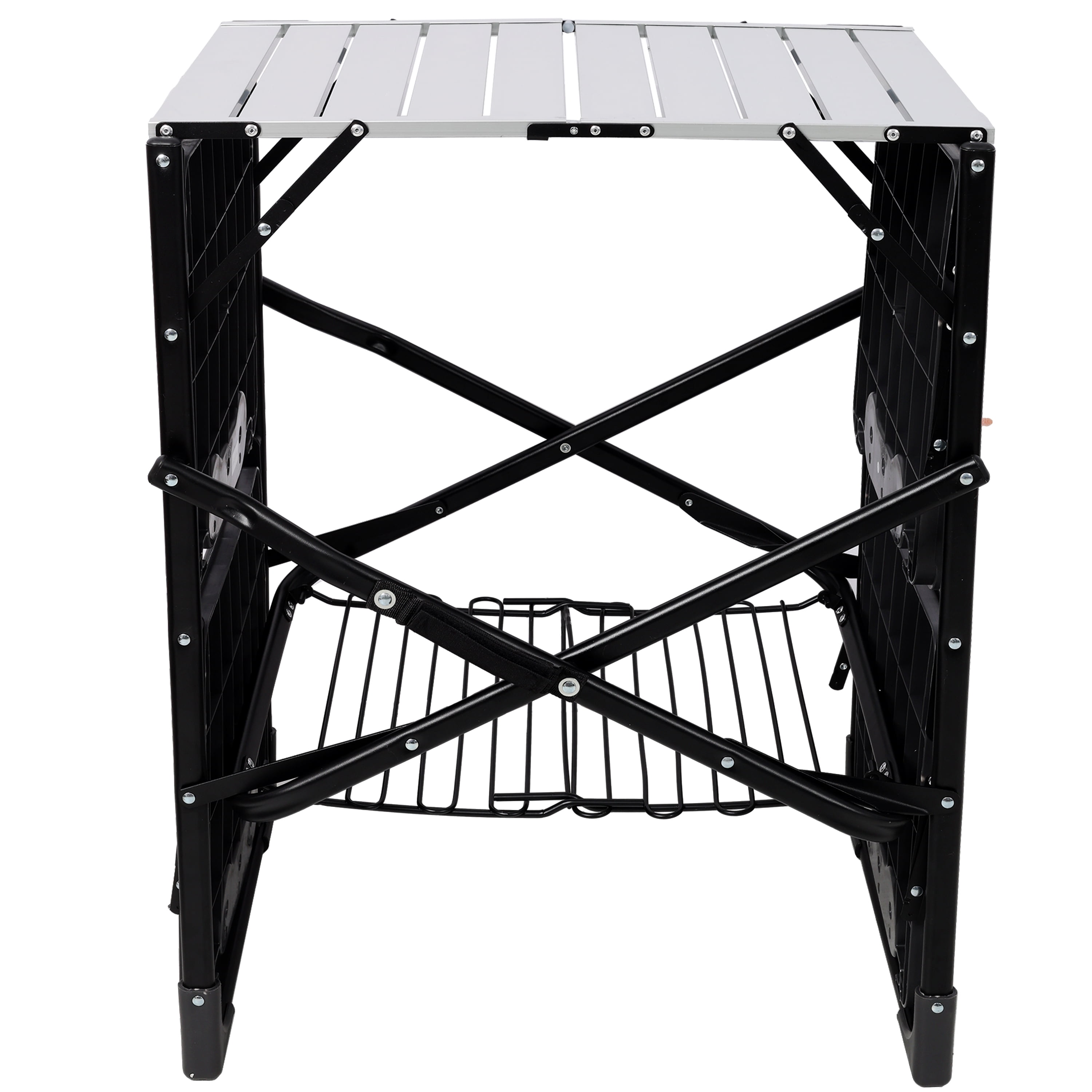 Folding Camping Kitchen Table - Portable Outdoor Cooking Station with Heat Resistant Top, 4 Side Tables, Storage Rack for Picnics & Camping Trips