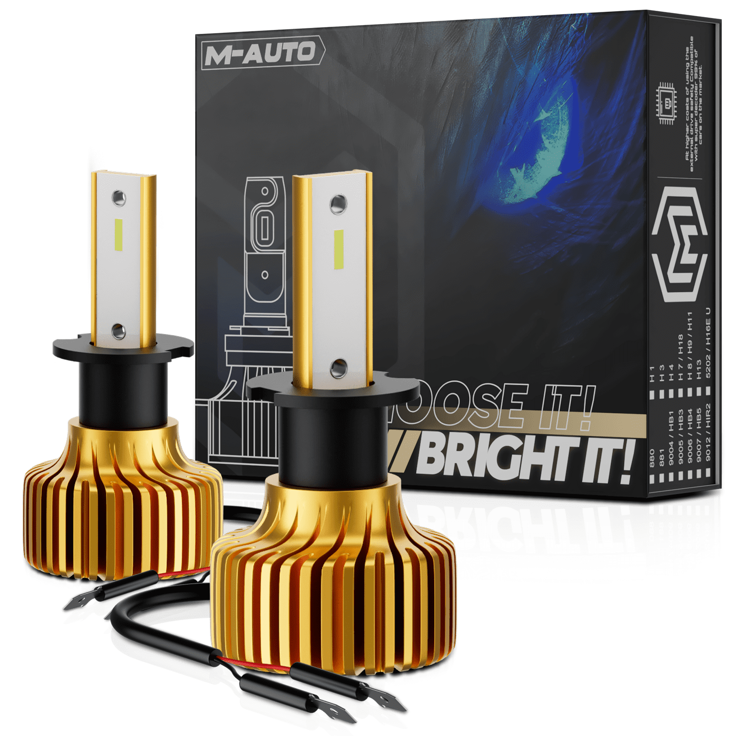 MAUTO 1 Pair H3 6500K White Headlight LED Bulb 12V/24V Aluminum Heatsink High/Low Beam Fog Lamp