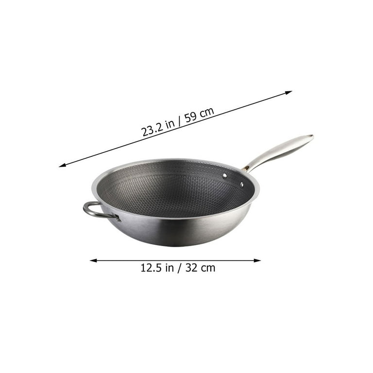 Stainless Steel Wok Honeycomb Structure Frying Pan Double Handles Chinese Wok, Size: 64X34X10CM, Other