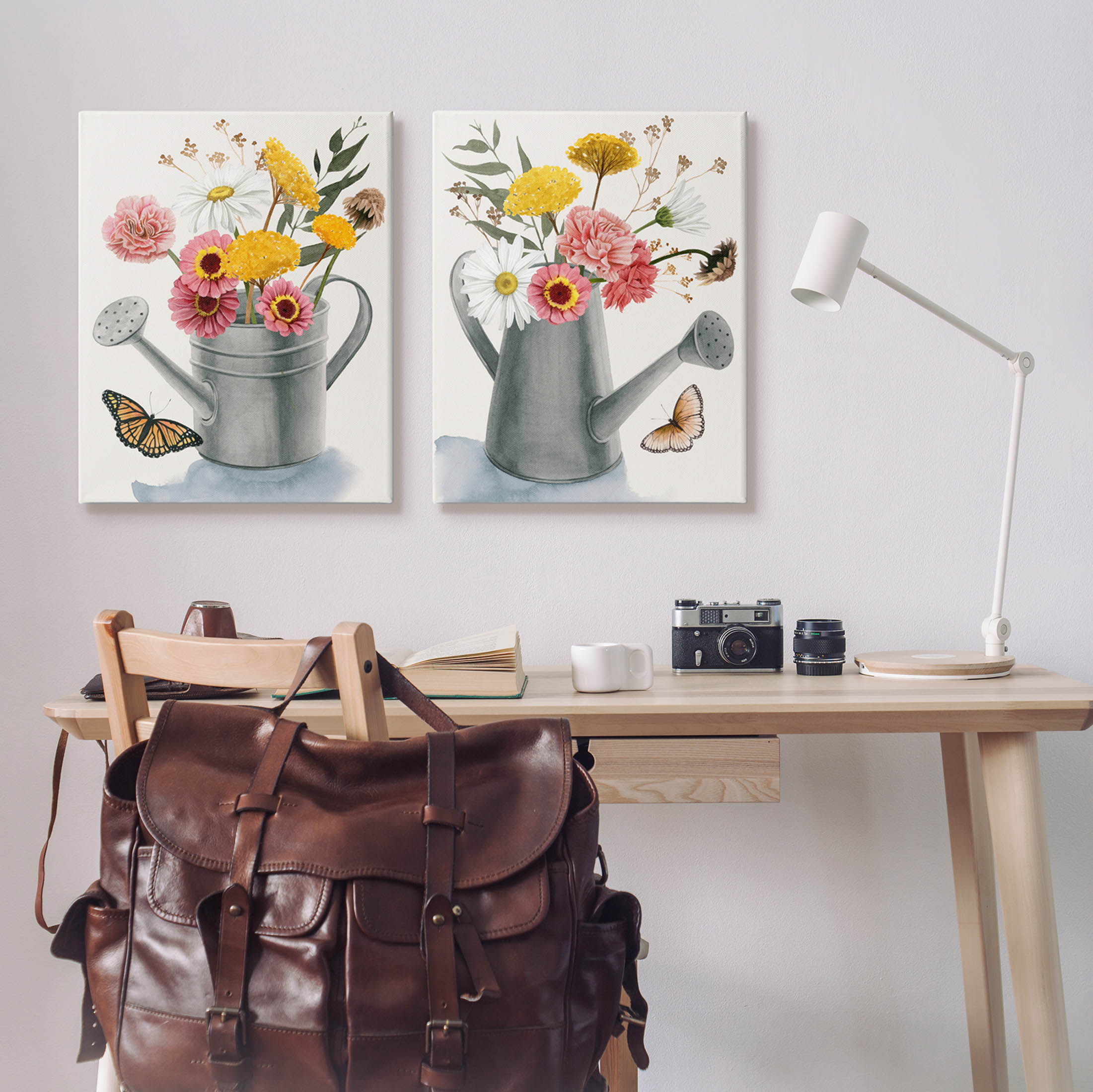 Stupell Industries Country Garden Botanical Watering Cans Graphic Art Gallery Wrapped Canvas Print Wall Art, Set of 2, Design by Grace Popp