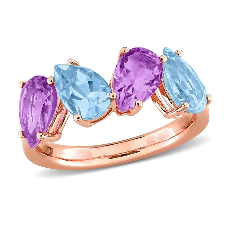 Bague En Argent Avec Topaze Rose Et Améthyste - Bijou Fin Et Délicat - Neuf Sans Emballage