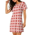 thumbnail image 2 of Honeii Checkered Christmas With Snowflakes Print Women's Loose Short Sleeve Nightgown, Soft Cotton Sleepwear, Comfy Loose Fit Pajama Dress for Sleep and Lounge, 2 of 6