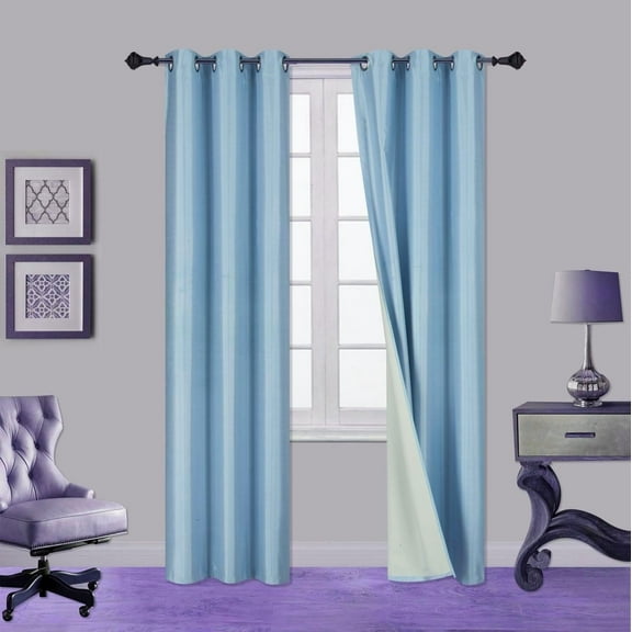 1 Pair Light Blue Sky Noa 108" Length Insulated Lined 100% Heavy Thick Blackout Silver Grommet Window Curtain Panels Drapes Not See Through Energey Saving