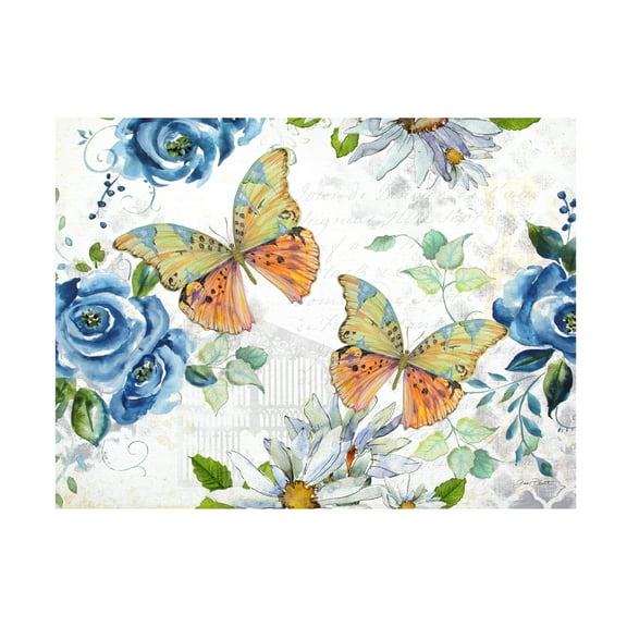 Canvas Wall Art - Jean Plout 'Floral Butterfly Garden C' Wall Art for Living Room, Bedroom, or Office Décor by Trademark Fine Art - 32 x 24 Inches