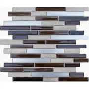 Instant Mosaic Random Sized Glass, Natural Stone, Metal Peel and Stick Mosaic Tile in Brown Glass & Silver