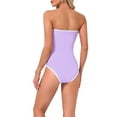 thumbnail image 3 of INSPIRE CHIC Women's 3D Flower Bandeau Bikini Sets, 1 Piece Edge Contrast Color Tummy Control Monokini Swimwear Bathing Suit X-Large Light Purple, 3 of 5