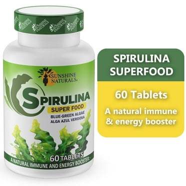 Sunshine Naturals Spirulina Algae Dietary Supplement, 60 Tablets, 500 mg, Superfood, Natural Immune Booster