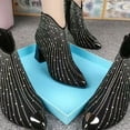 thumbnail image 5 of PiGOGI Women's High Top Thick Heel Boots Rhinestone Embellished Fashionable Casual Evening Wear Boots for Women Black 40, 5 of 6