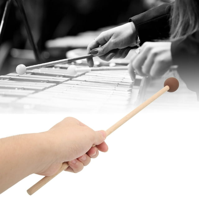 Bell Mallet, Glockenspiel Stick Wear Resistant Anti Slip Rubber Head Maple Handle Long Service Life for Keyboard White,Brown