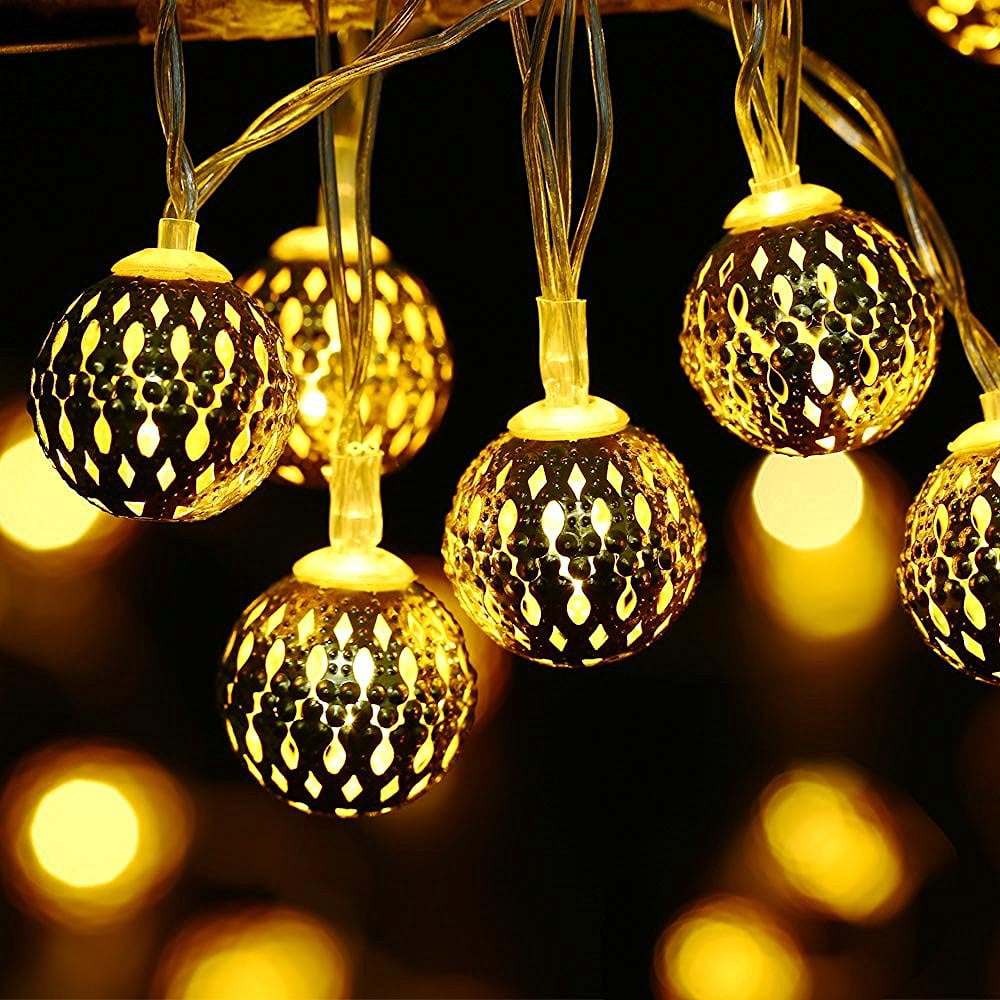 Christmas string Lights, Battery Powered Moroccan Ball 30 LED Indoor ...