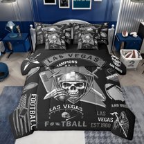 Manfei Football Sport Gamer 7pcs Bedding Comforter Set,American Rugby Lovers Queen Bedding Sets,Teens Ball Gaming Queen Sheet Sets For Boys Kids,Gray Black Ultra Soft Home Decor Reversible