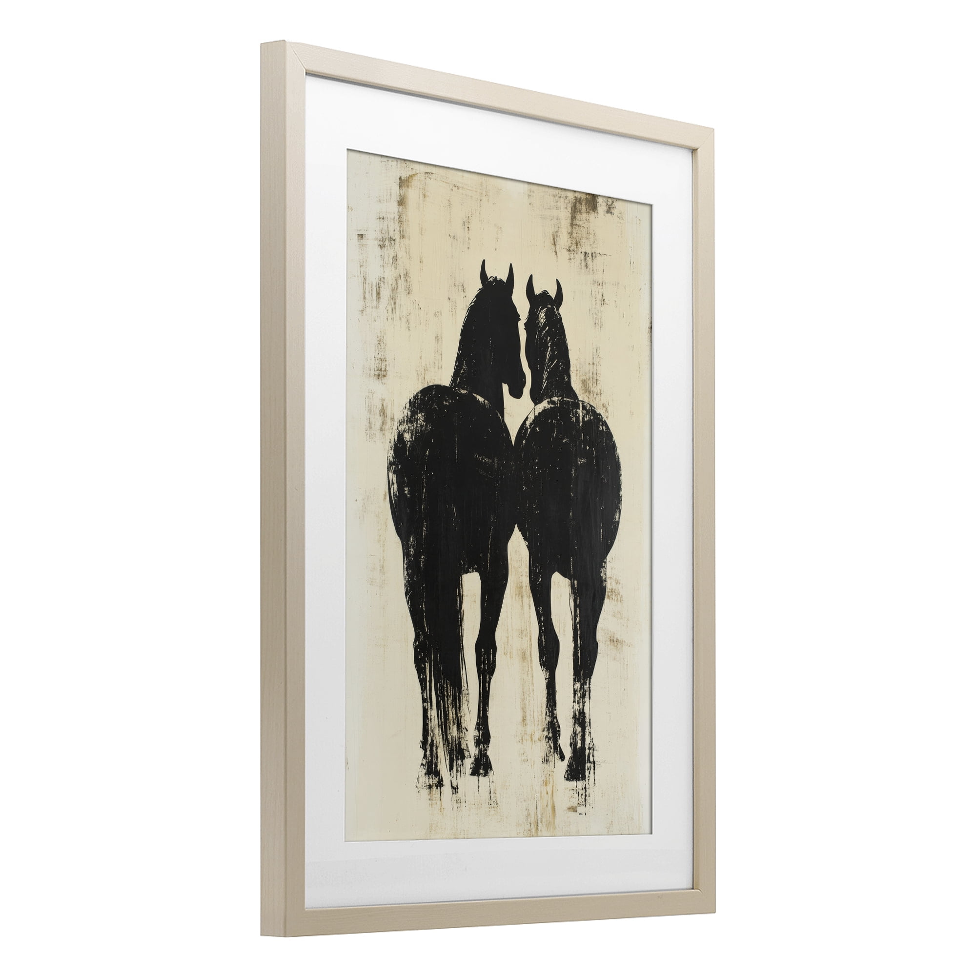 Stupell Industries Twin Horses Facing Away Birch Framed Print Under Glass, design by Petal Prints Design