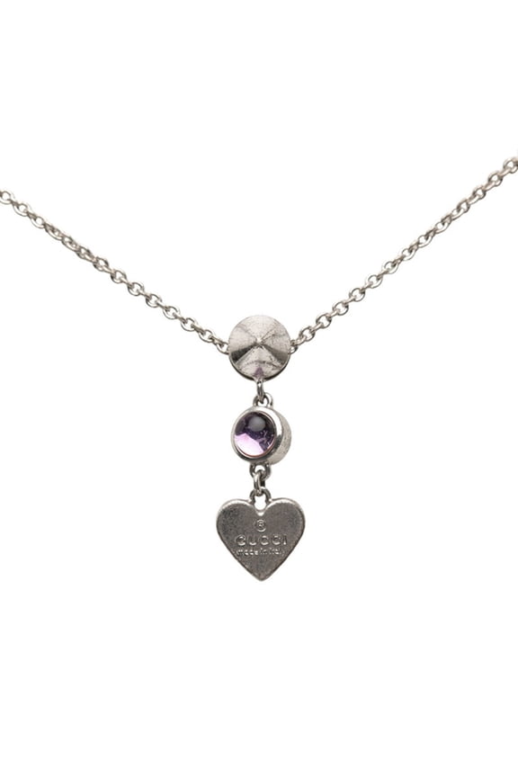 Pre-Owned Gucci Heart Stud Pendant Necklace in SV925 Silver for Women
