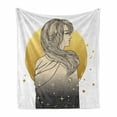 thumbnail image 1 of Abstract Woman Soft Flannel Fleece Blanket, Portrait from Behind Along Full Moon Hippie Artwork Pattern, Cozy Plush for Indoor and Outdoor Use, 50" x 70", Pale Coffee and Warm Taupe, by Ambesonne, 1 of 5