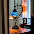 thumbnail image 4 of SILVERFEVER Turkish Moroccan Mosaic Table Lamp - Handmade Swan Neck Tiffany Glass Table Bedside Lamps w Bronze Base14.5 LED Bulb Included Blue Firebird Tail, 4 of 7