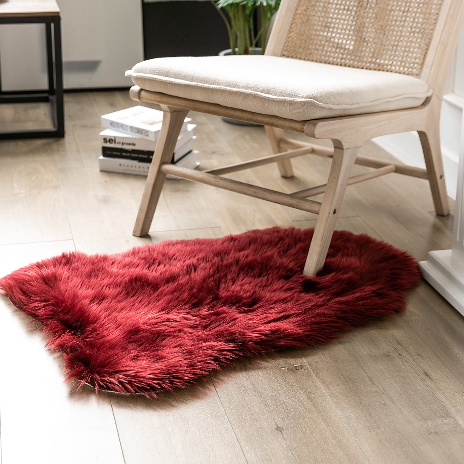 Deluxe Ultra Soft Faux Sheepskin Fur Series Fluffy Decorative Indoor Shag Area Rug, 2 x 3 Feet, Red, 1 Pack