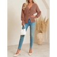 thumbnail image 4 of Women V‑Neck Button Front Knit Cardigan Long Sleeve Fitted Sweater Coat, 4 of 5