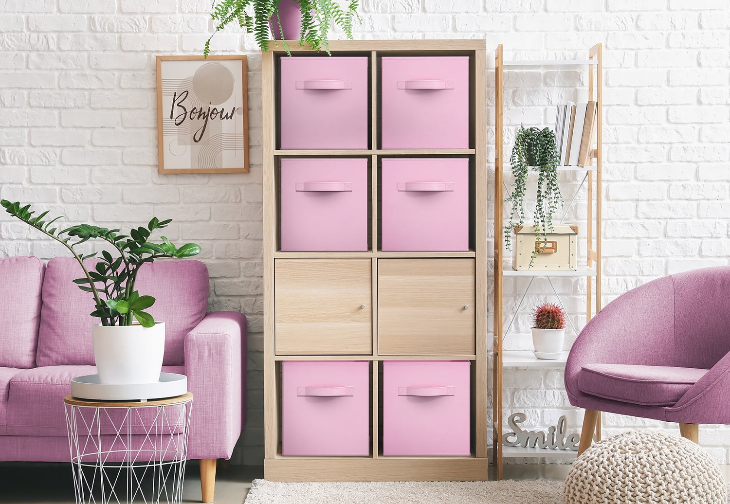 Sorbus 13" Foldable Fabric Storage Cube Bin, Pastel Pink (2 pack)