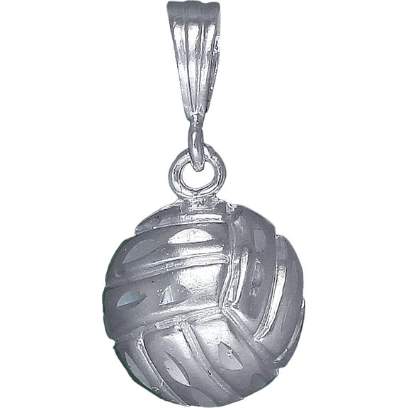 Sterling Silver Volleyball Ball Charm Pendant Necklace with Diamond Cut Finish and 24 Inch Figaro Chain