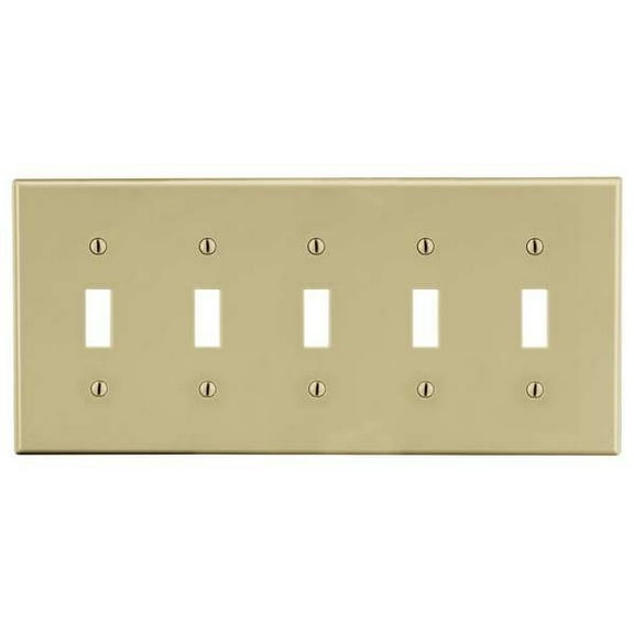Toggle Switch Wall Plate, Number of Gangs: 5 Plastic, Satin Finish, Ivory