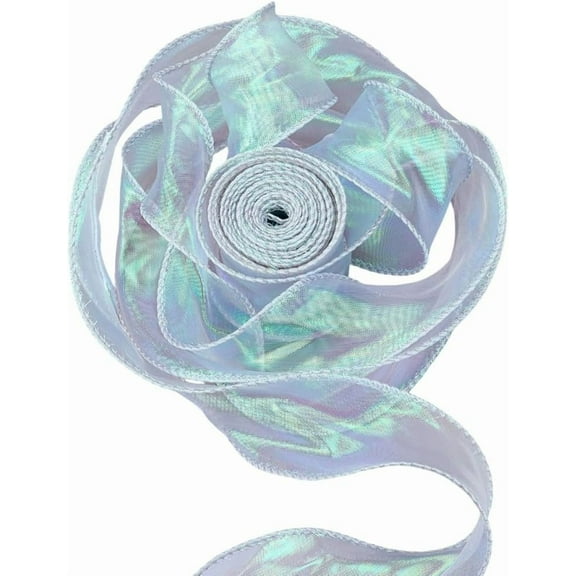 5 Rolls 50 Yards 1.57 Inch Blue Sheer Ribbon Organza Laser Shimmer Iridescent Fishtail Yarn Chiffon Ribbon for Sewing Making Gift Wrapping Diy Christmas Tree Decor Supply Silver DIY