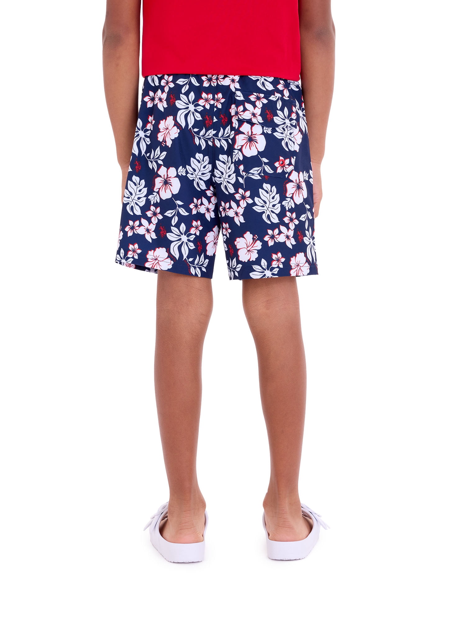 U.S. Polo Assn. Hibiscus Print Swim Short with Brief Liner, Sizes 4-18