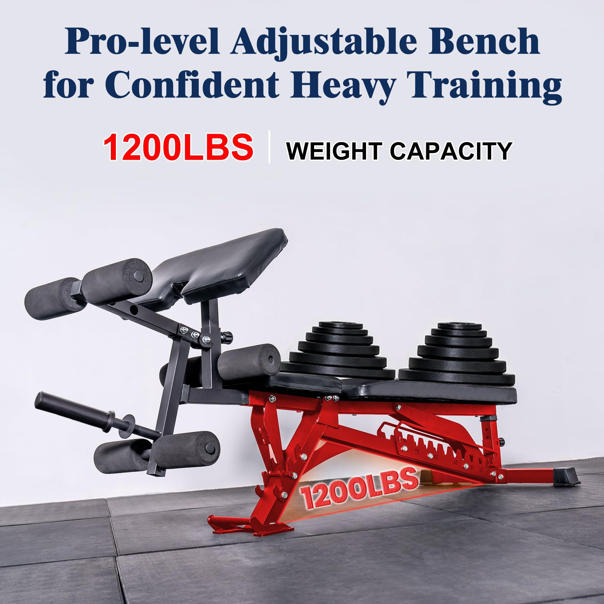 Adjustable Weight Bench, Adjustable Flat Incline Decline Home Gym Bench, Heavy-Duty 12-Gauge Steel Frame with Leg Extension and Preacher Pad for Small Space Apartment Room