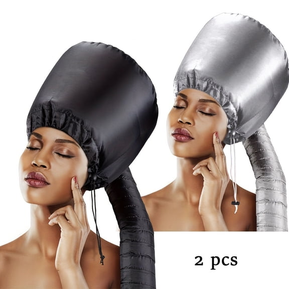 2pcs Soft Bonnet Hood Hair Dryer Attachment Hooded Hair Dryer Cap for Styling, Deep Conditioning & Drying (Black Silvery) – Perfect Gift for Women