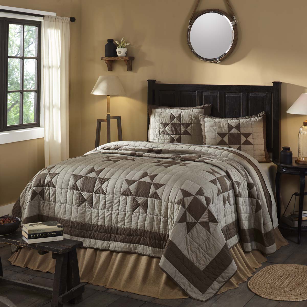 Greige Grey Primitive Bedding Ohio Star Cotton PreWashed Patchwork