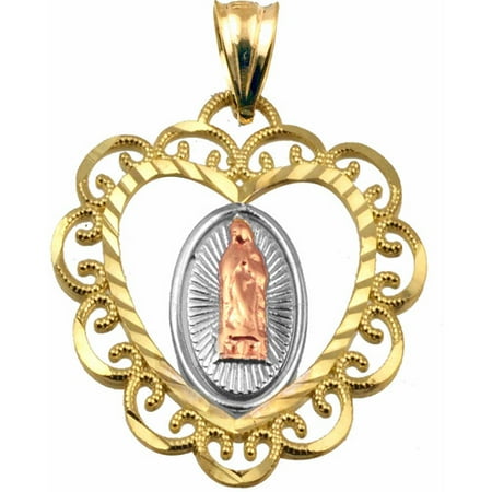 Handcrafted 10kt Tri Color Miraculous Virgin Mary Medal Charm Pendant