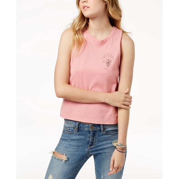 Pretty Rebellious Juniors Bee Graphic Print Tank Top Coral XS